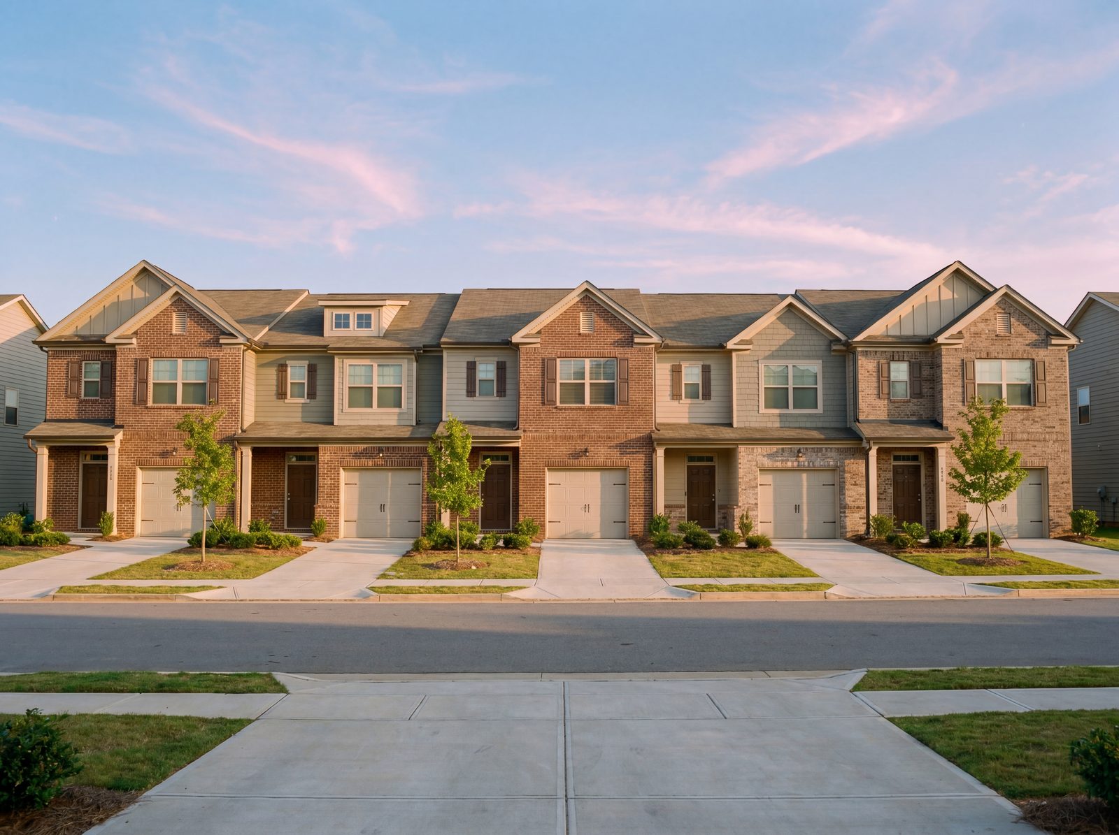 Townhome row with attached garages — interior and garage inspection
